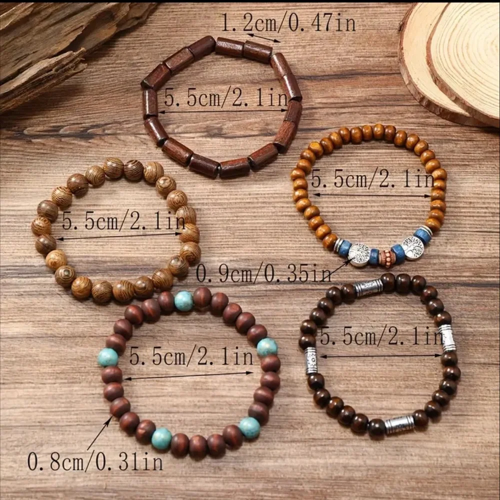 5 Pcs/Set Vintage-Inspired Simple Fashion Elastic Wooden Bead‎ Couple Bracelet